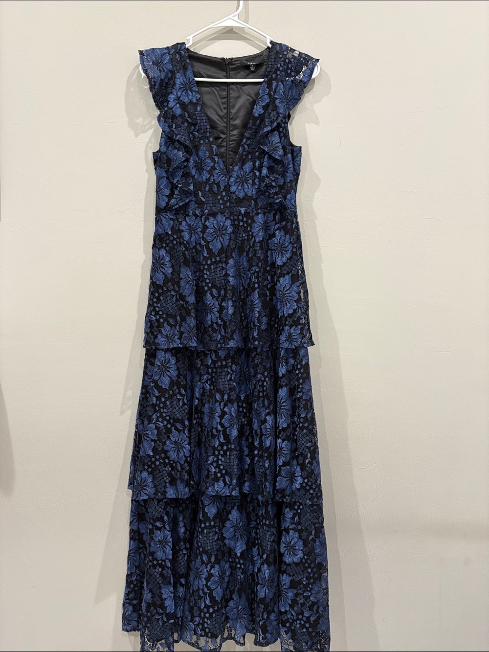 Lulu's Midnight Blue Floral Lace Tiered Maxi Dress